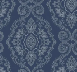 Seabrook Beach House Nautical Damask Wallpaper - Nautical Blue