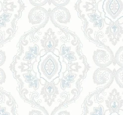 Seabrook Beach House Nautical Damask Wallpaper - Blue Oasis