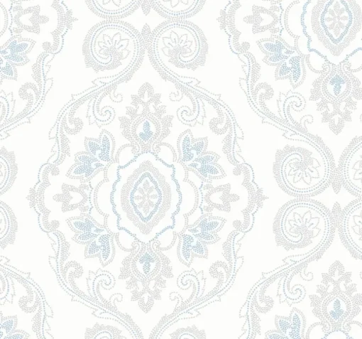 Seabrook Beach House Nautical Damask Wallpaper - Blue Oasis