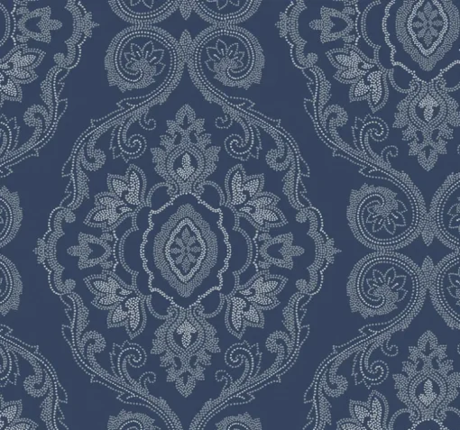 Seabrook Beach House Nautical Damask Wallpaper - Nautical Blue