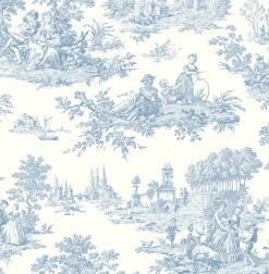 Seabrook Chateau Toile Wallpaper - Blue Bell