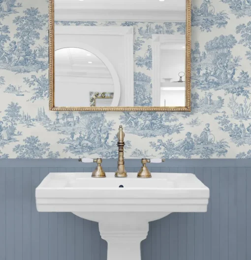 Seabrook Chateau Toile Wallpaper - Blue Bell