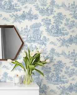 Seabrook Chateau Toile Wallpaper - Blue Bell