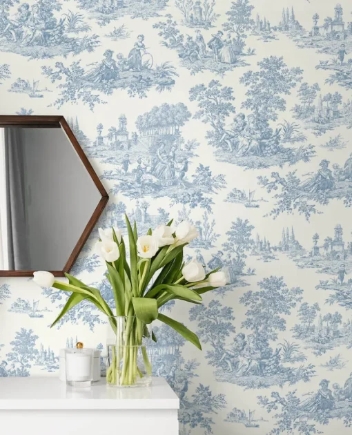 Seabrook Chateau Toile Wallpaper - Blue Bell