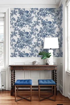 Seabrook DuPont Crane Toile High Performance Wallpaper - French Blue