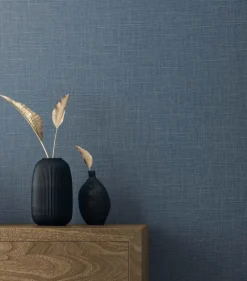 Seabrook Even More Textures Myrna Linen Wallpaper - Marine Blue