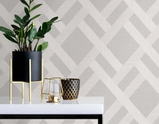 Seabrook Even More Textures Linen Trellis Wallpaper - Pavestone