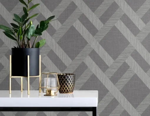 Seabrook Even More Textures Linen Trellis Wallpaper - Ash