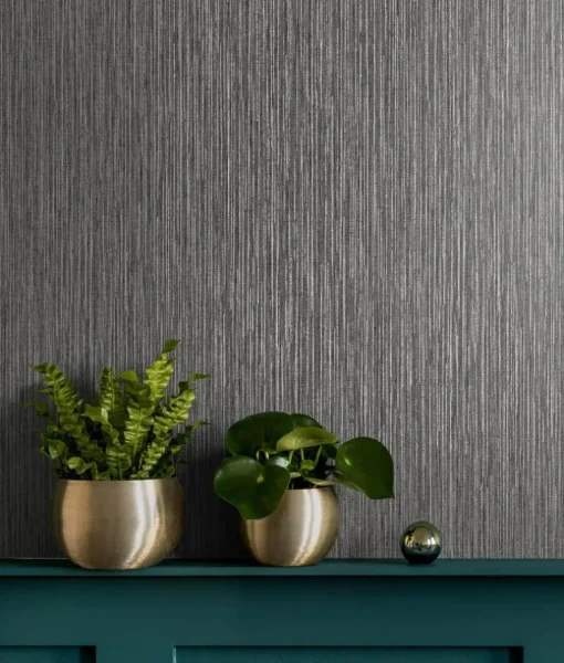 Seabrook Even More Textures Vertical Stria Wallpaper - Graphite & Metallic Silver