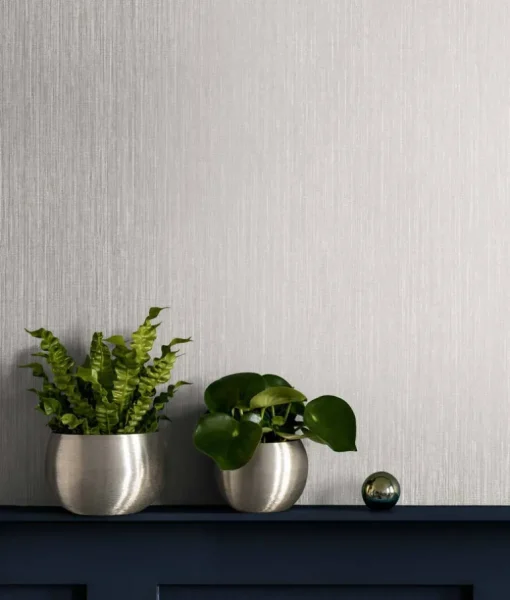 Seabrook Even More Textures Vertical Stria Wallpaper - Fog & Metallic Silver
