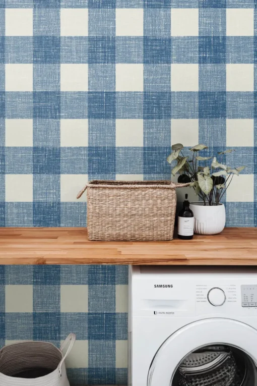 Seabrook French Country Bebe Gingham Wallpaper - Denim Wash
