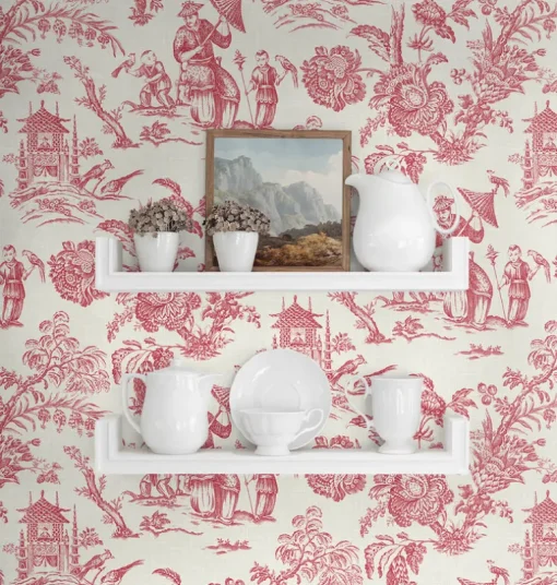 Seabrook French Country Colette Chinoiserie Wallpaper - Antique Ruby