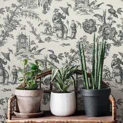 Seabrook French Country Colette Chinoiserie Wallpaper - Poppy Seed