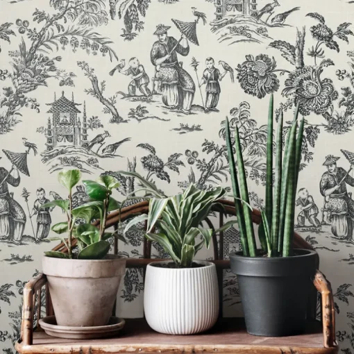 Seabrook French Country Colette Chinoiserie Wallpaper - Poppy Seed