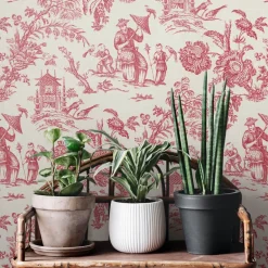 Seabrook French Country Colette Chinoiserie Wallpaper - Antique Ruby