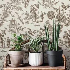 Seabrook French Country Colette Chinoiserie Wallpaper - Hickory Smoke