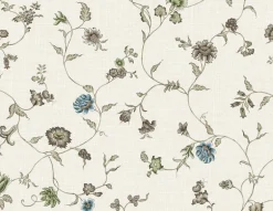 Seabrook French Country Florale Trail Wallpaper - Greige & Blue Bell