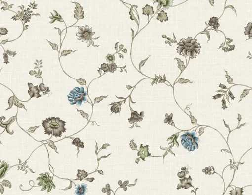 Seabrook French Country Florale Trail Wallpaper - Greige & Blue Bell