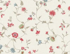 Seabrook French Country Florale Trail Wallpaper - Cranberry & Blue Bell