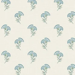 Seabrook French Country Lotus Branch Floral Wallpaper - Blue Bell & Herb