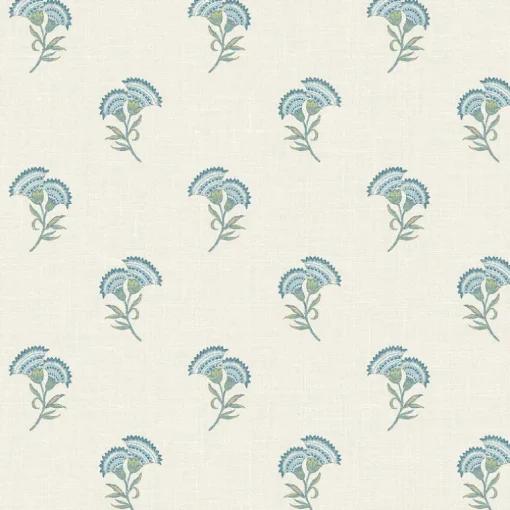 Seabrook French Country Lotus Branch Floral Wallpaper - Blue Bell & Herb