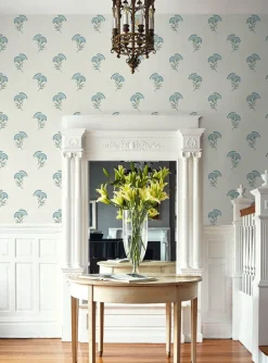 Seabrook French Country Lotus Branch Floral Wallpaper - Blue Bell & Herb