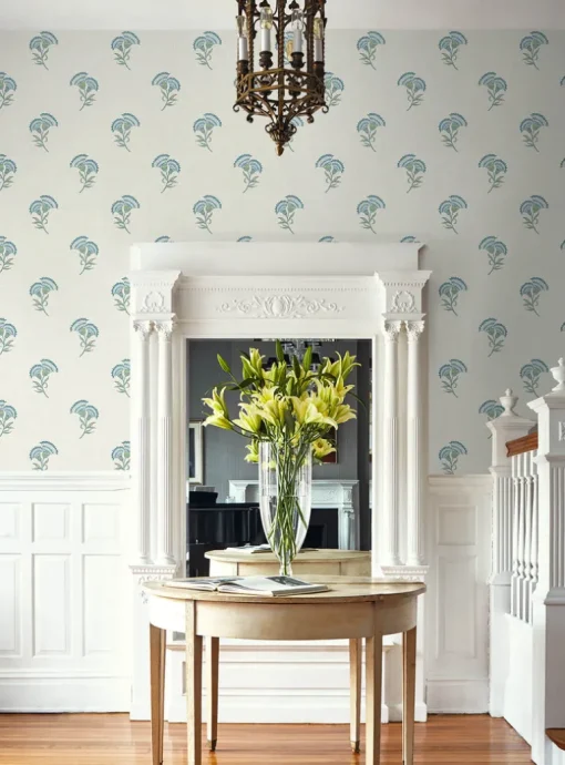 Seabrook French Country Lotus Branch Floral Wallpaper - Blue Bell & Herb