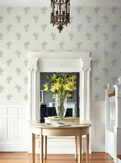 Seabrook French Country Lotus Branch Floral Wallpaper - Minty Meadow & French Grey