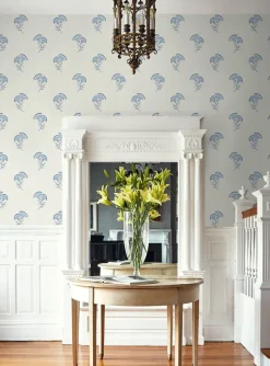Seabrook French Country Lotus Branch Floral Wallpaper - French Blue