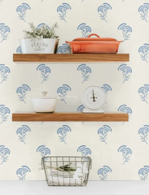 Seabrook French Country Lotus Branch Floral Wallpaper - French Blue