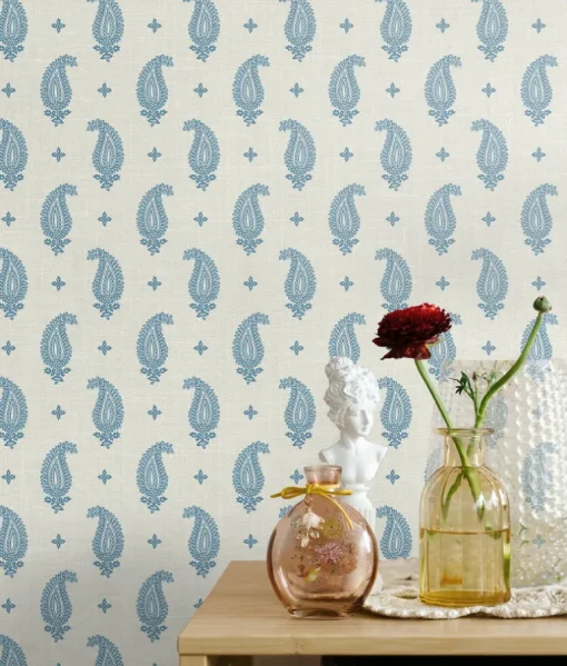 Seabrook French Country Maia Paisley Wallpaper - Bleu Bisque