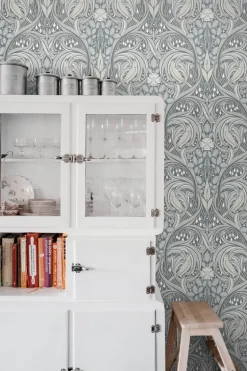 Seabrook Legacy Prints Bird Scroll Wallpaper - Argos Grey & Linen