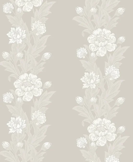 Seabrook Legacy Prints Blooming Stripe Wallpaper - Metallic Pearl
