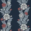 Seabrook Legacy Prints Blooming Stripe Wallpaper - Deep Navy & Berry