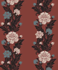 Seabrook Legacy Prints Blooming Stripe Wallpaper - Pale Carmine & Aqua