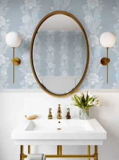 Seabrook Legacy Prints Blooming Stripe Wallpaper - Baby Blue