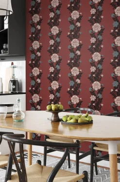 Seabrook Legacy Prints Blooming Stripe Wallpaper - Pale Carmine & Aqua