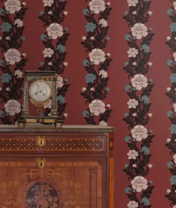 Seabrook Legacy Prints Blooming Stripe Wallpaper - Pale Carmine & Aqua