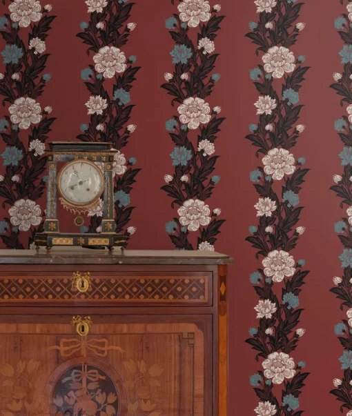Seabrook Legacy Prints Blooming Stripe Wallpaper - Pale Carmine & Aqua