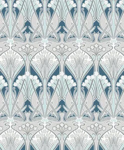 Seabrook Legacy Prints Dragonfly Damask Wallpaper - Aegean Blue & Dewdrop