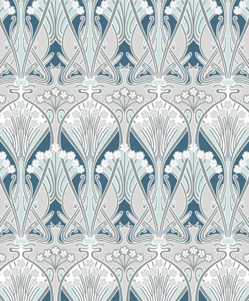 Seabrook Legacy Prints Dragonfly Damask Wallpaper - Aegean Blue & Dewdrop