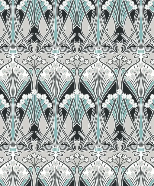Seabrook Legacy Prints Dragonfly Damask Wallpaper - Ebony & Aqua