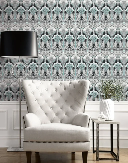 Seabrook Legacy Prints Dragonfly Damask Wallpaper - Ebony & Aqua