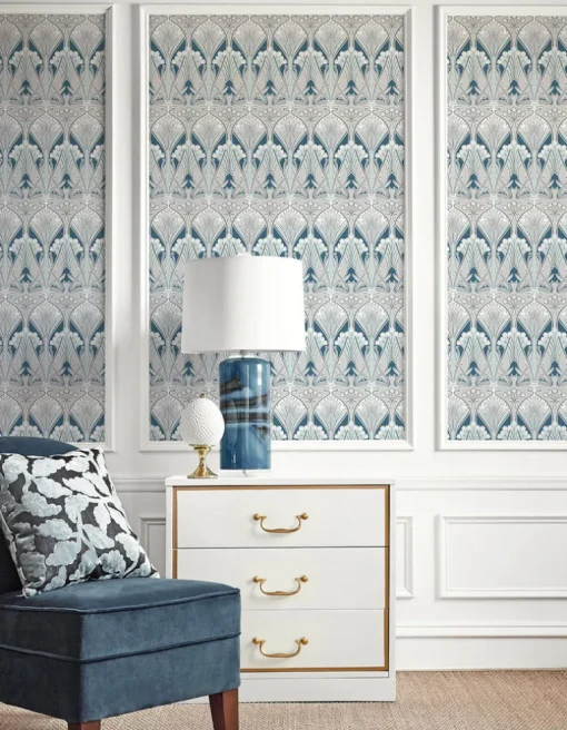 Seabrook Legacy Prints Dragonfly Damask Wallpaper - Aegean Blue & Dewdrop
