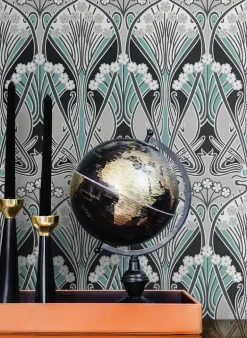 Seabrook Legacy Prints Dragonfly Damask Wallpaper - Ebony & Aqua