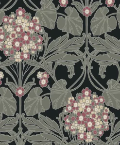 Seabrook Legacy Prints Floral Hydrangea Wallpaper - Ebony & Rose