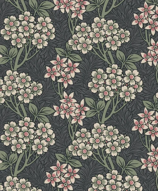 Seabrook Legacy Prints Floral Vine Wallpaper - Smoke & Laurel Green