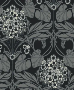 Seabrook Legacy Prints Floral Hydrangea Wallpaper - Ebony & Charcoal
