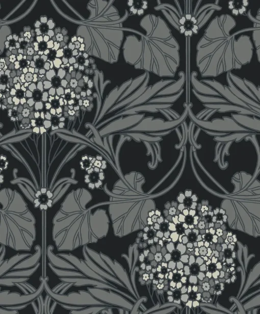 Seabrook Legacy Prints Floral Hydrangea Wallpaper - Ebony & Charcoal