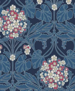 Seabrook Legacy Prints Floral Hydrangea Wallpaper - Naval Blue & Raspberry